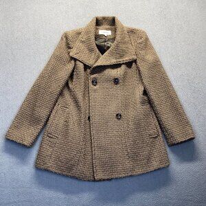 Calvin Klein Womens Tweed Double-Breasted Coat Size 6 Wool Blend Brown
